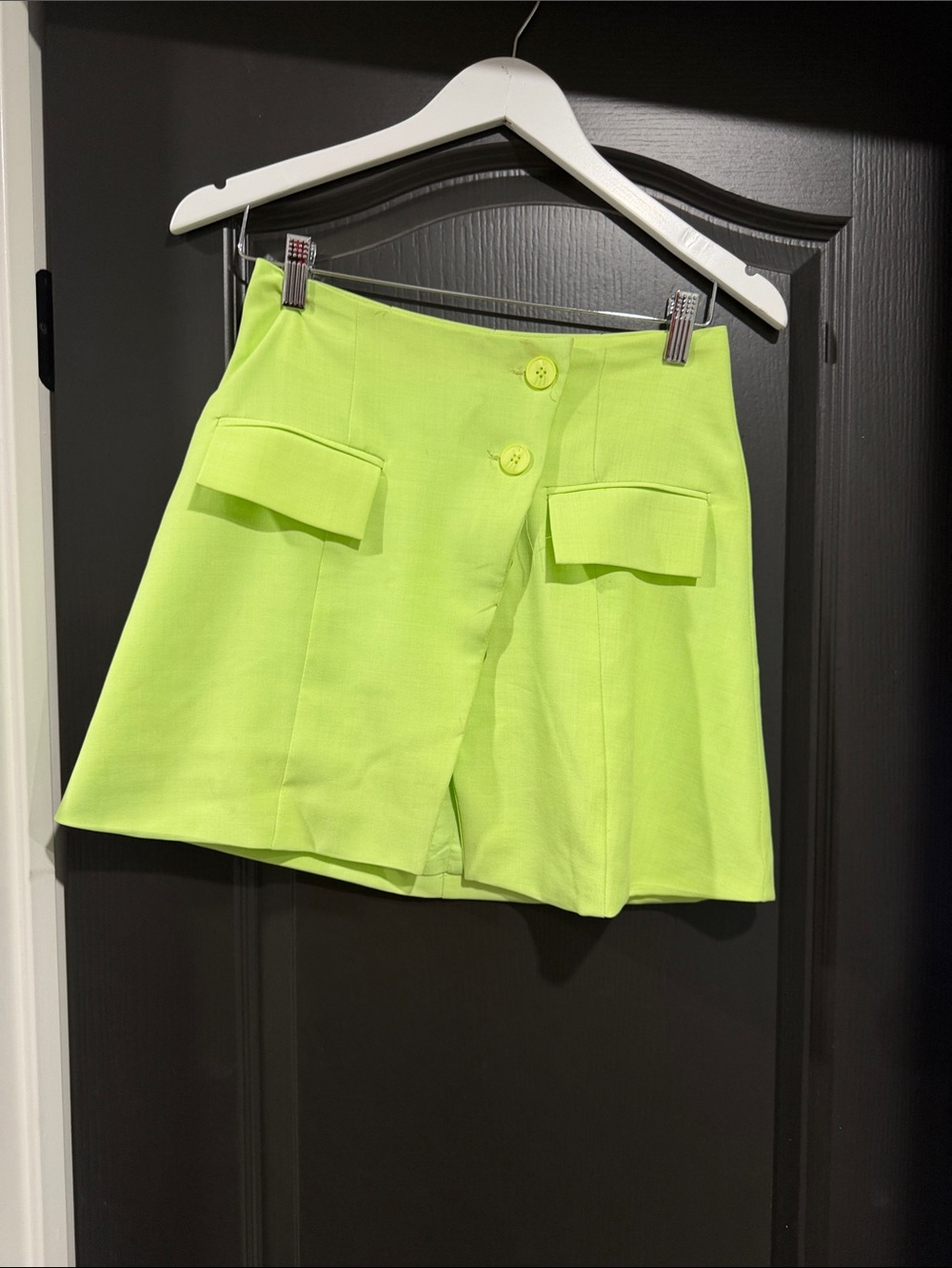 WeWoreWhat Neon Lime High-Waist Skort with Flap Pockets